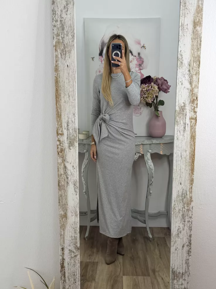 Vestido Algodón gris nudo cintura