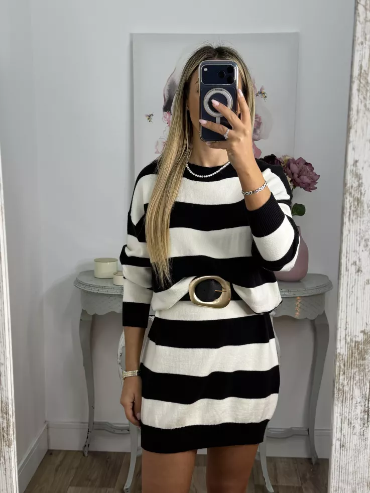 Vestido Apri raya blanco y negro