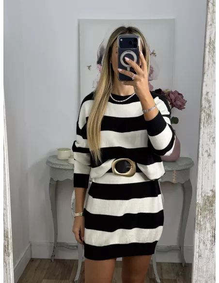 Vestido Apri raya blanco y negro