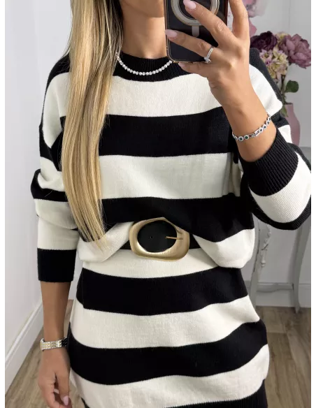 Vestido Apri raya blanco y negro