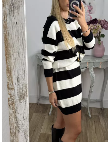 Vestido Apri raya blanco y negro