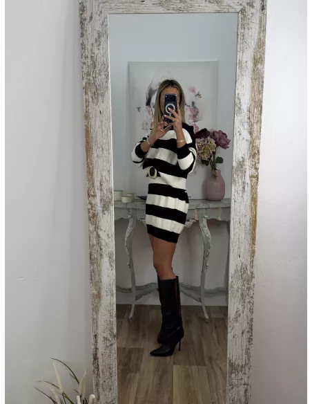 Vestido Apri raya blanco y negro