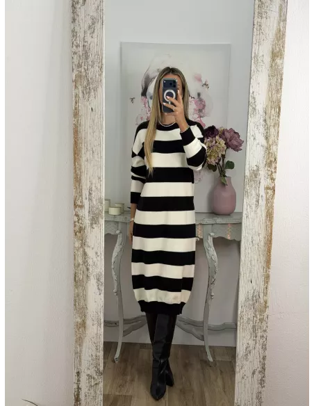 Vestido Apri raya blanco y negro