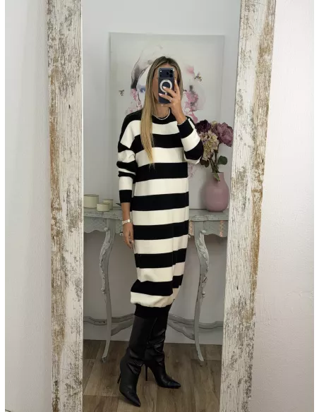 Vestido Apri raya blanco y negro