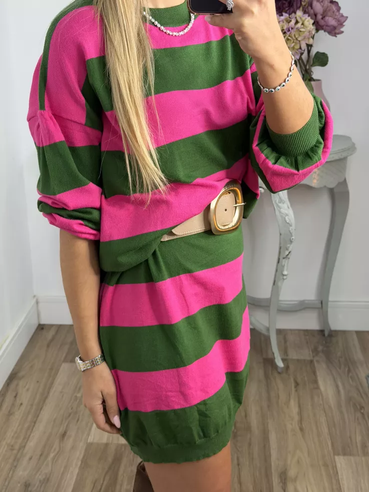 Vestido Apri raya verde y fucsia