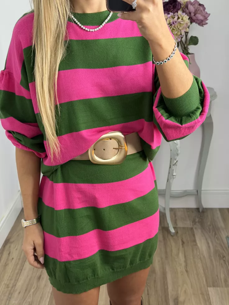 Vestido Apri raya verde y fucsia