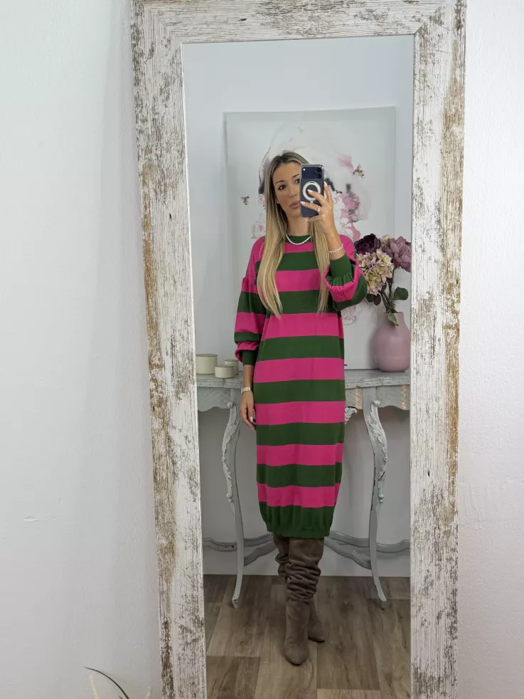 Vestido Apri raya verde y fucsia