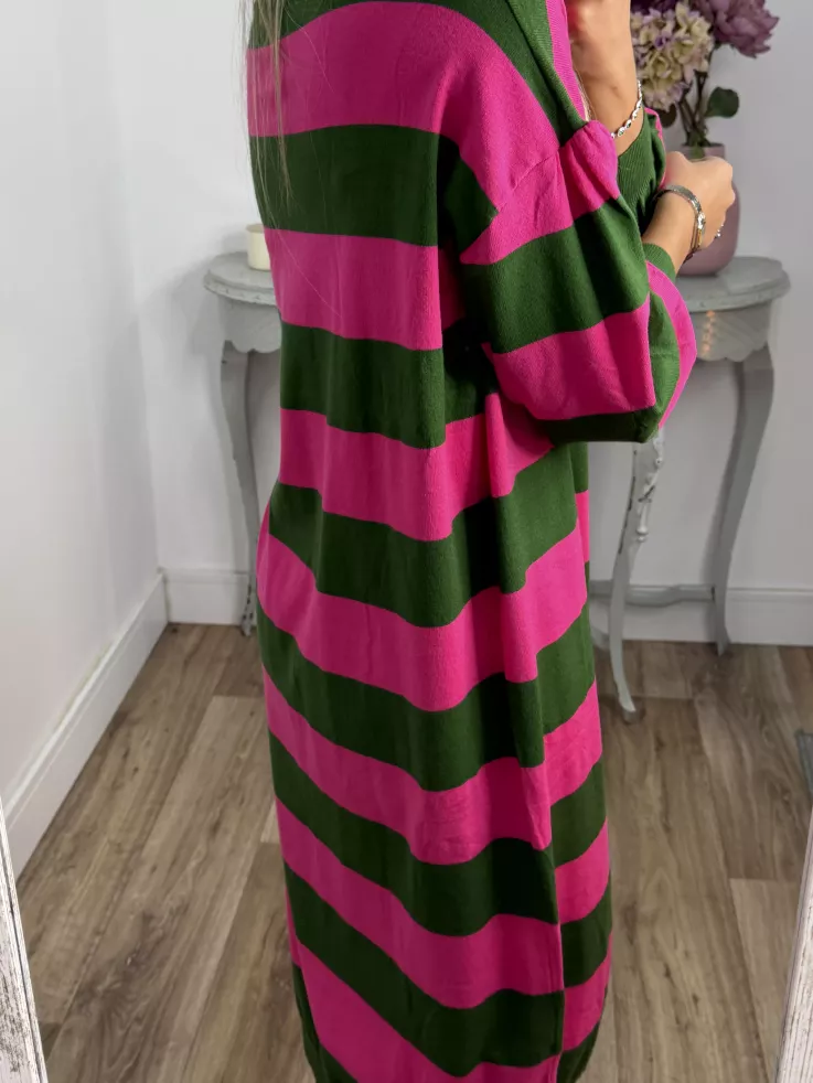 Vestido Apri raya verde y fucsia