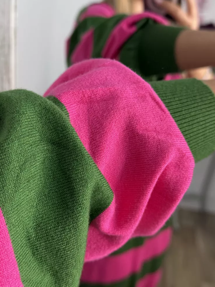 Vestido Apri raya verde y fucsia