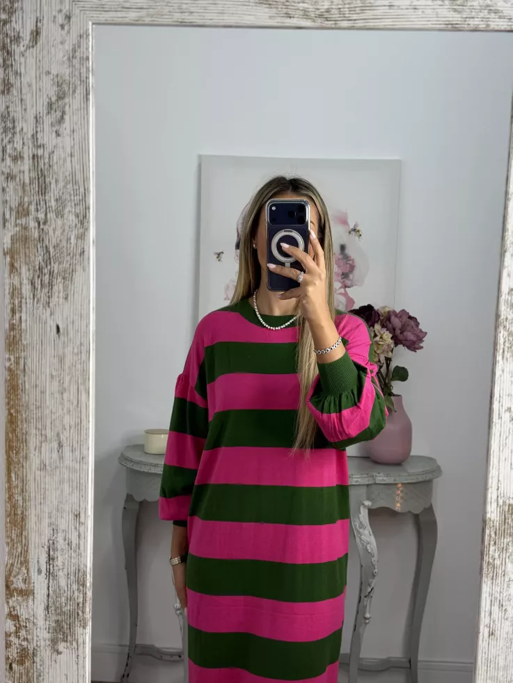 Vestido Apri raya verde y fucsia