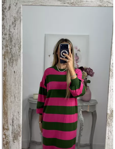 Vestido Apri raya verde y fucsia