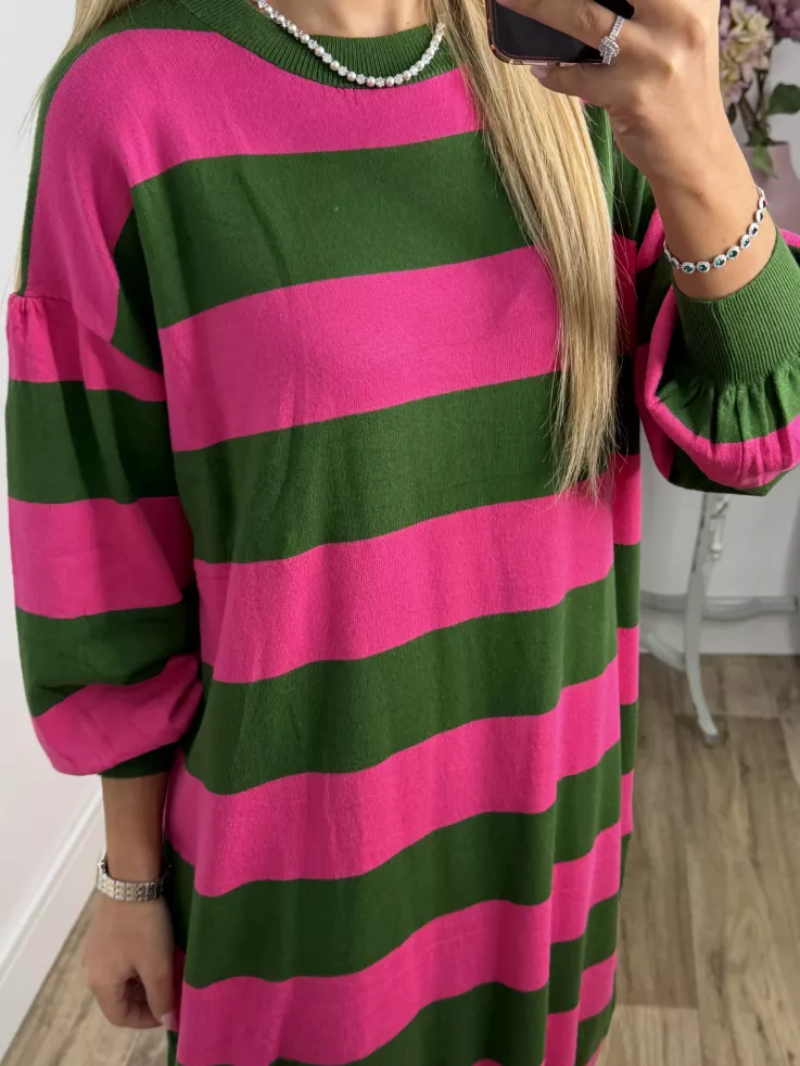 Vestido Apri raya verde y fucsia