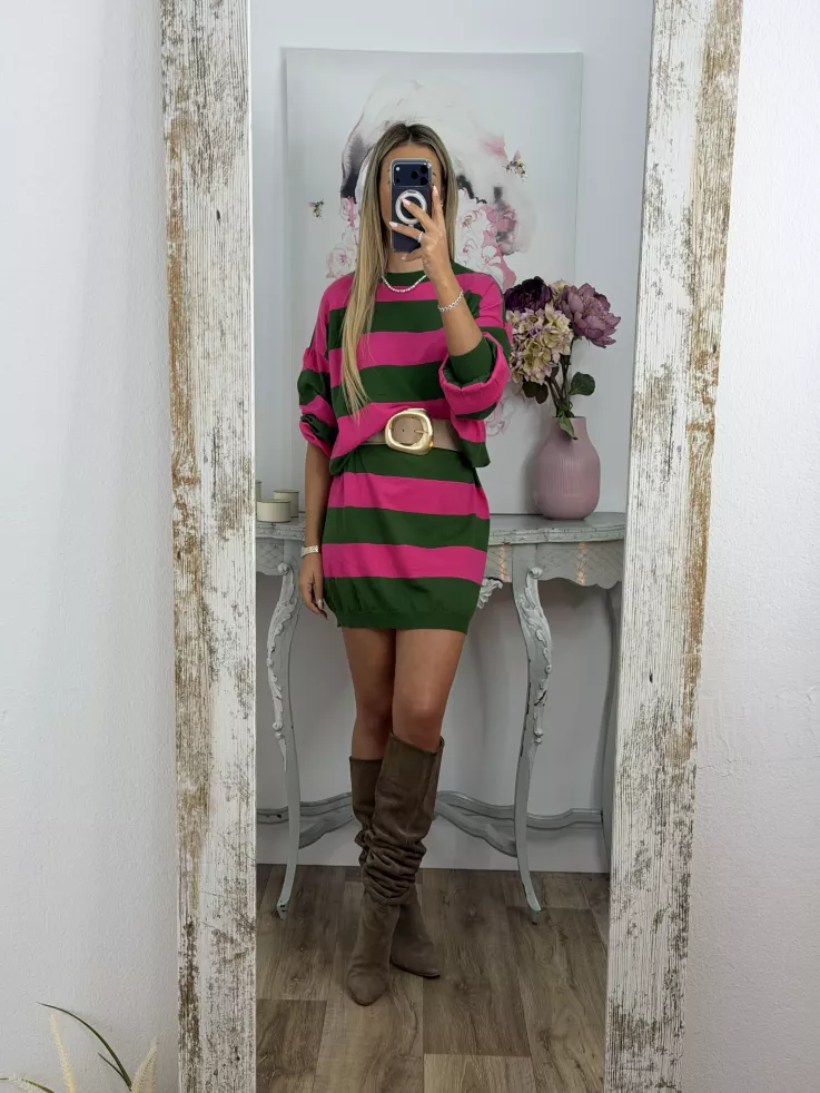 Vestido Apri raya verde y fucsia