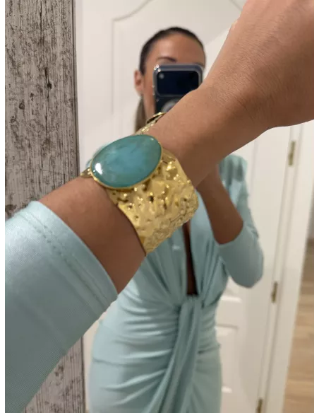 Brazalete dorado piedra verdeagua
