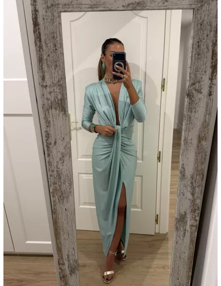 Vestido Oriana verdeagua manga larga