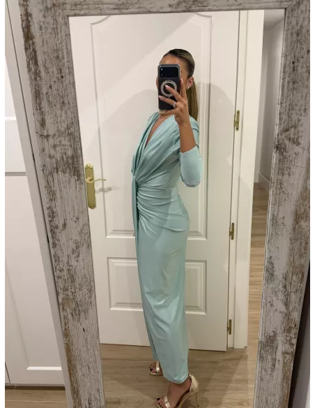 Vestido Oriana verdeagua manga larga