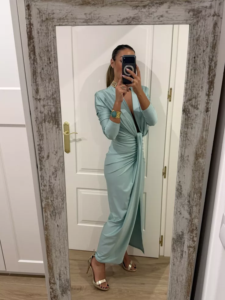 Vestido Oriana verdeagua manga larga