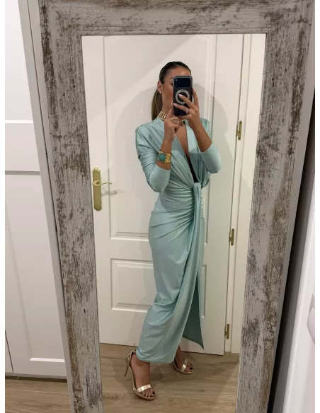 Vestido Oriana verdeagua manga larga