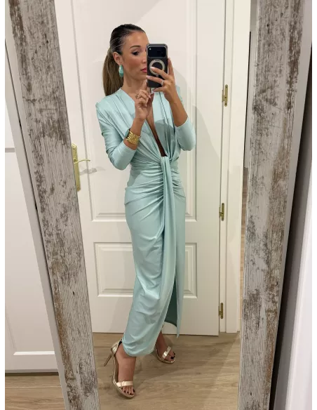 Vestido Oriana verdeagua manga larga