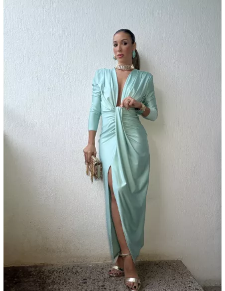 Vestido Oriana verdeagua manga larga
