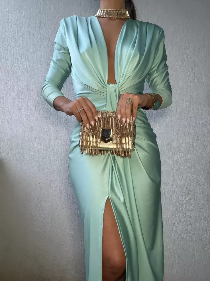 Vestido Oriana verdeagua manga larga