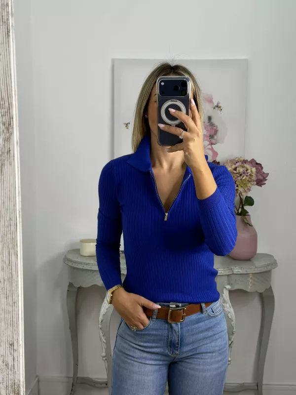 Jersey tipo polo cremallera azul