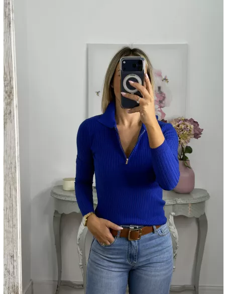 Jersey tipo polo cremallera azul