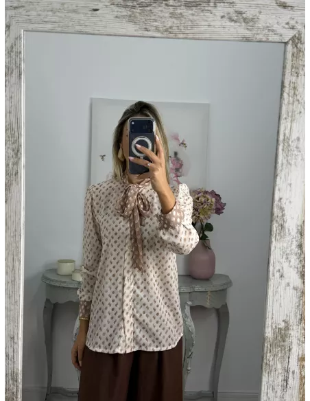 Camisa lazada lunares beige