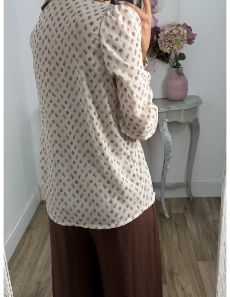 Camisa lazada lunares beige