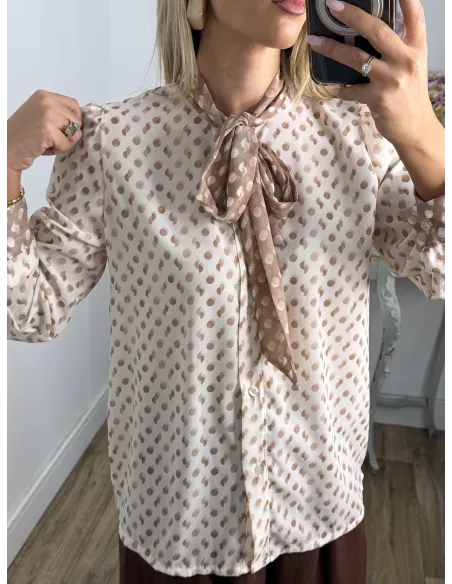 Camisa lazada lunares beige