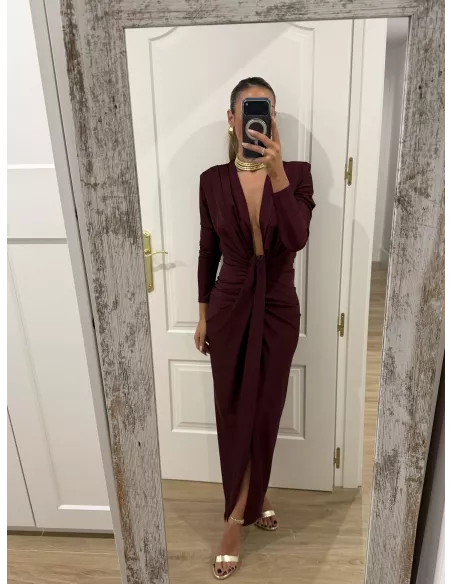 Vestido Oriana color vino manga larga