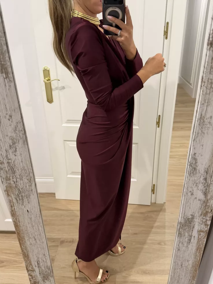 Vestido Oriana color vino manga larga