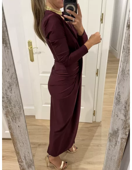 Vestido Oriana color vino manga larga