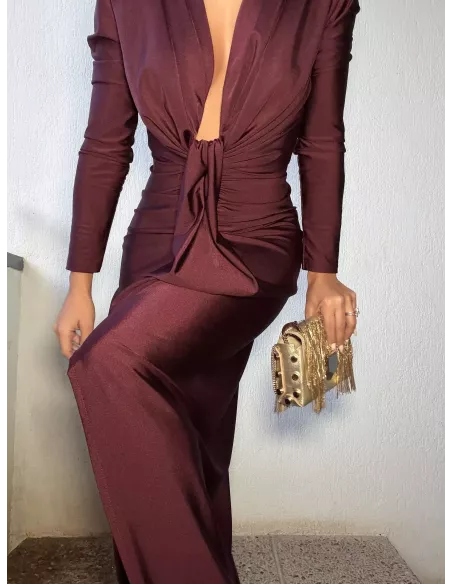 Vestido Oriana color vino manga larga