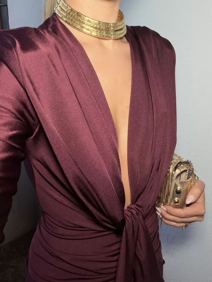 Vestido Oriana color vino manga larga