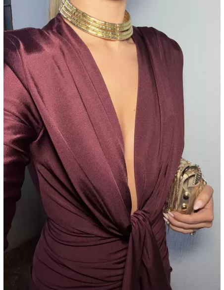 Vestido Oriana color vino manga larga