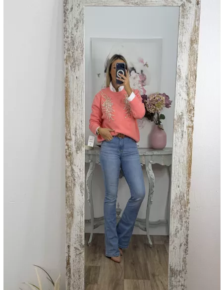 Jersey alas coral lentejuelas