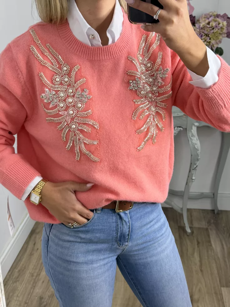 Jersey alas coral lentejuelas