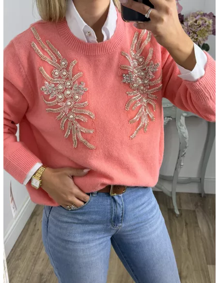 Jersey alas coral lentejuelas
