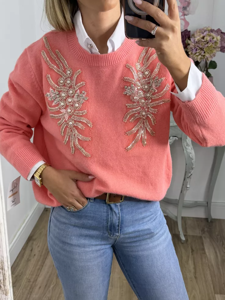 Jersey alas coral lentejuelas