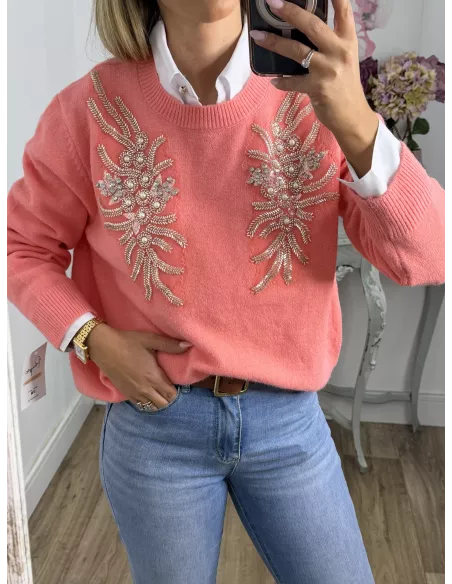Jersey alas coral lentejuelas