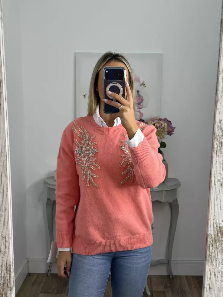 Jersey alas coral lentejuelas