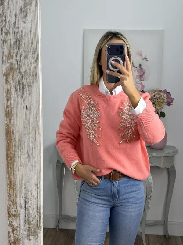 Jersey alas coral lentejuelas