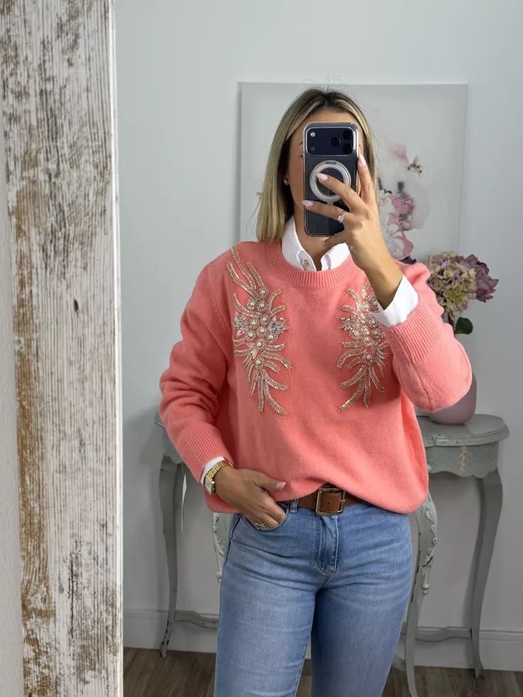 Jersey alas coral lentejuelas