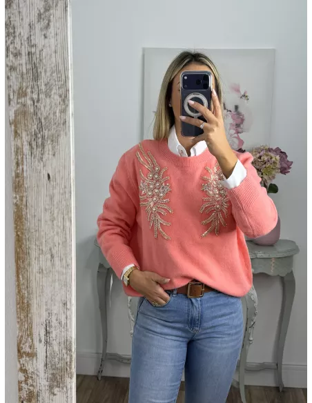 Jersey alas coral lentejuelas