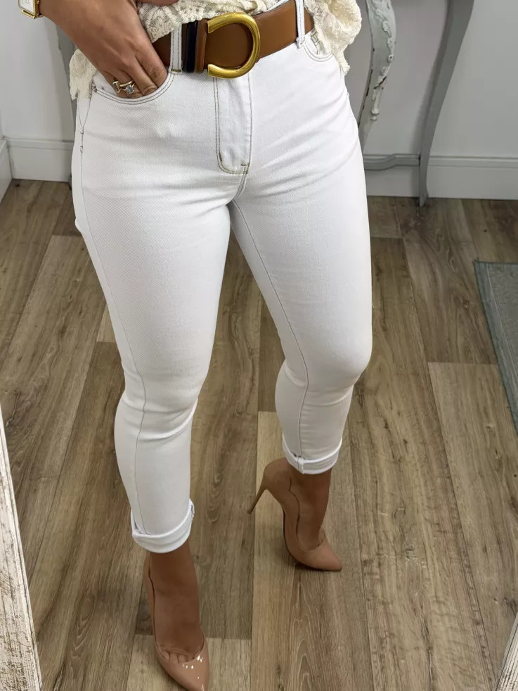 Jeans hueso pespunte camel