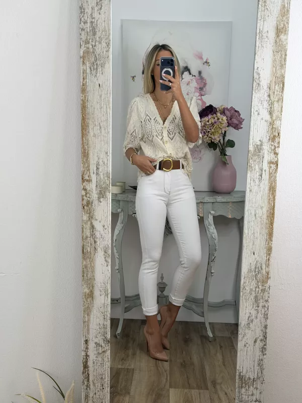 Jeans hueso pespunte camel