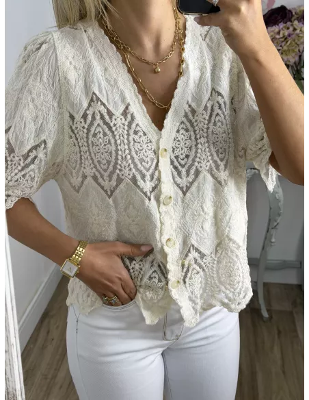 Chaqueta encaje beige abotonada