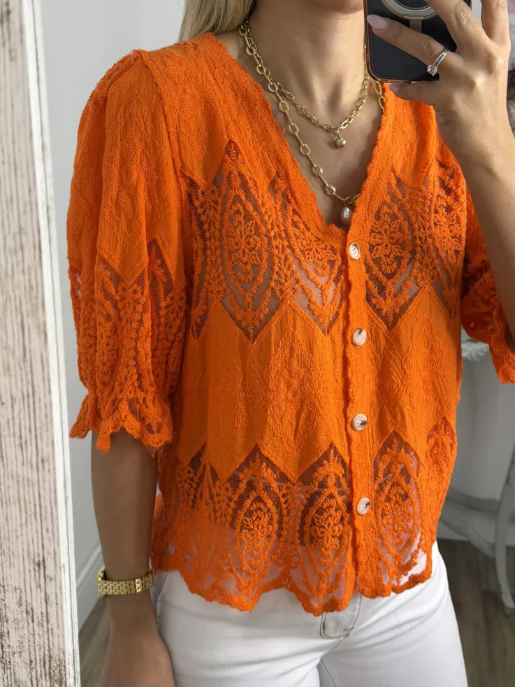 Chaqueta encaje naranja abotonada