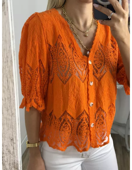 Chaqueta encaje naranja abotonada